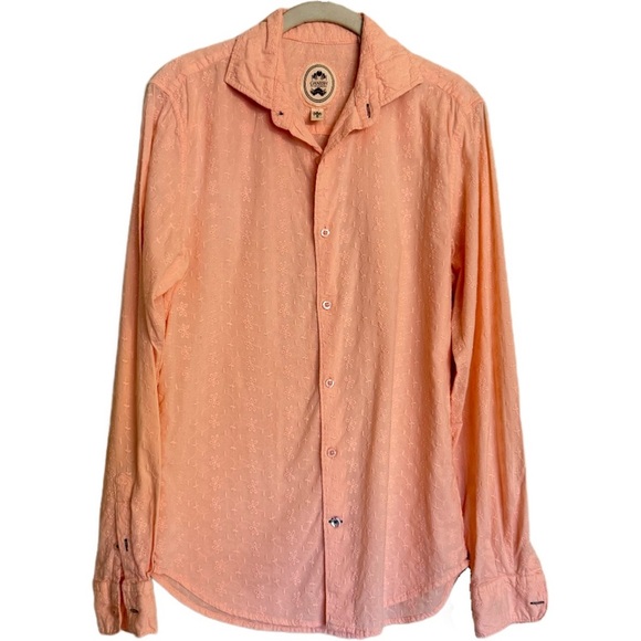 Ganesh Cotton Peach Embroidered Floral Button Up Shirt Size S - Picture 1 of 16